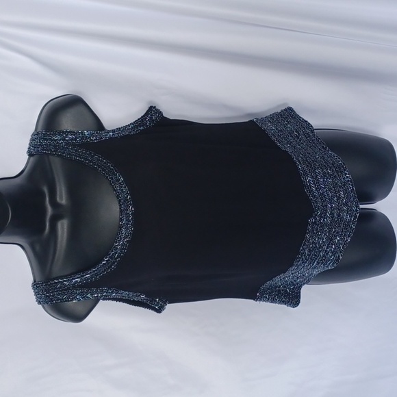 Metro style beaded formal sleeveless tank, black with gunmetal beads, back zip - Picture 1 of 5